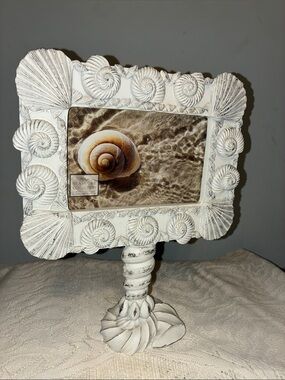 White Distressed Seashell Pedestal Picture Frame from The Sicura collection.